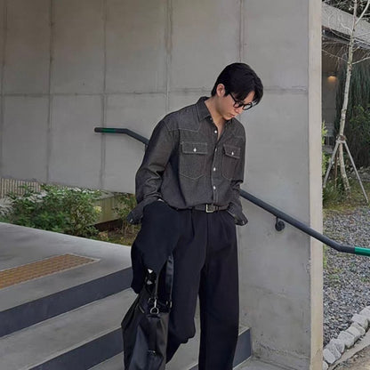 Trendy Long-Sleeve Denim Shirt