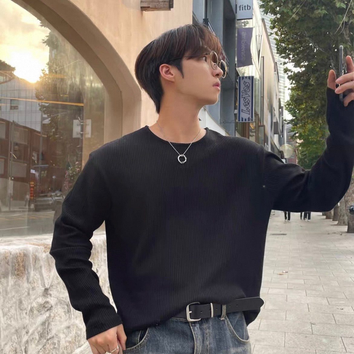 Textured Rib Long Sleeve Tee