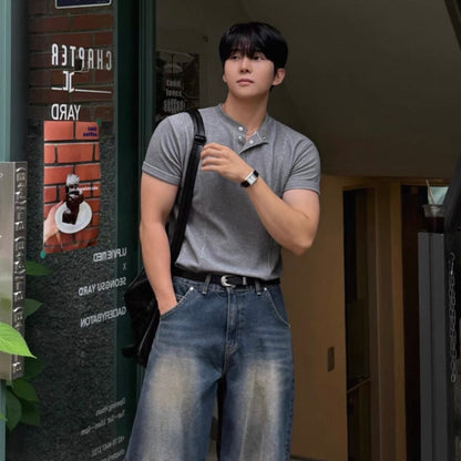 Slim Fit Half-Button T-Shirt