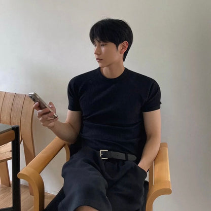 Textured Ribbed Slim-Fit T-Shirt