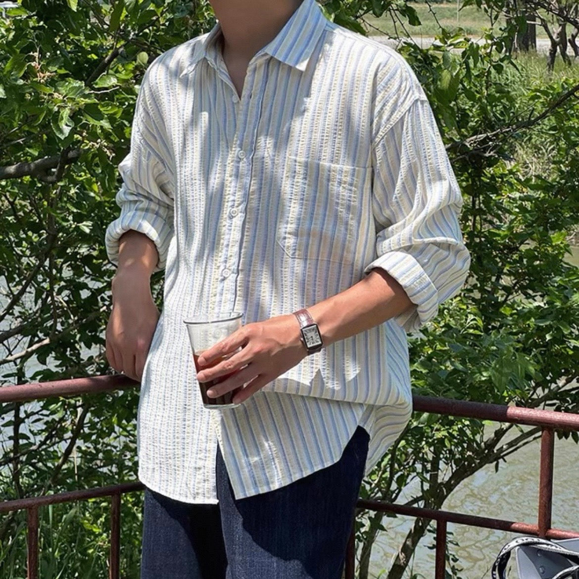 Textured Stripe Relaxed Shirt