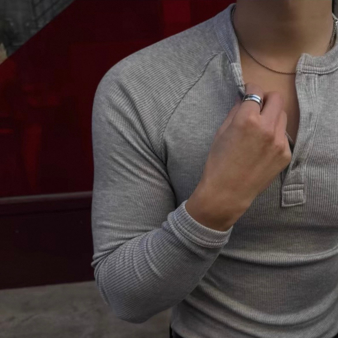 Muscle Fit Henley Neck Knit