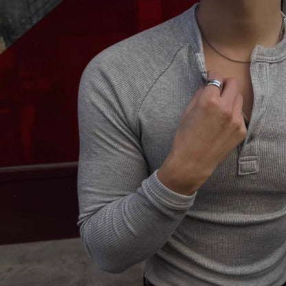 Muscle Fit Henley Neck Knit
