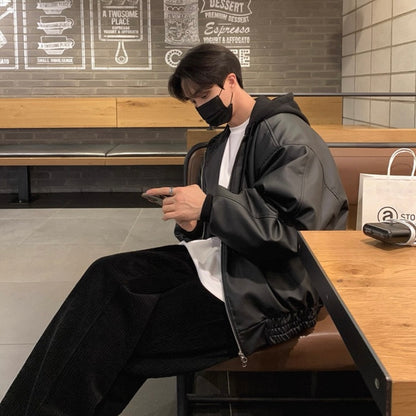 Trendy Hooded Leather Jacket