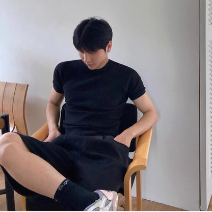 Textured Ribbed Slim-Fit T-Shirt
