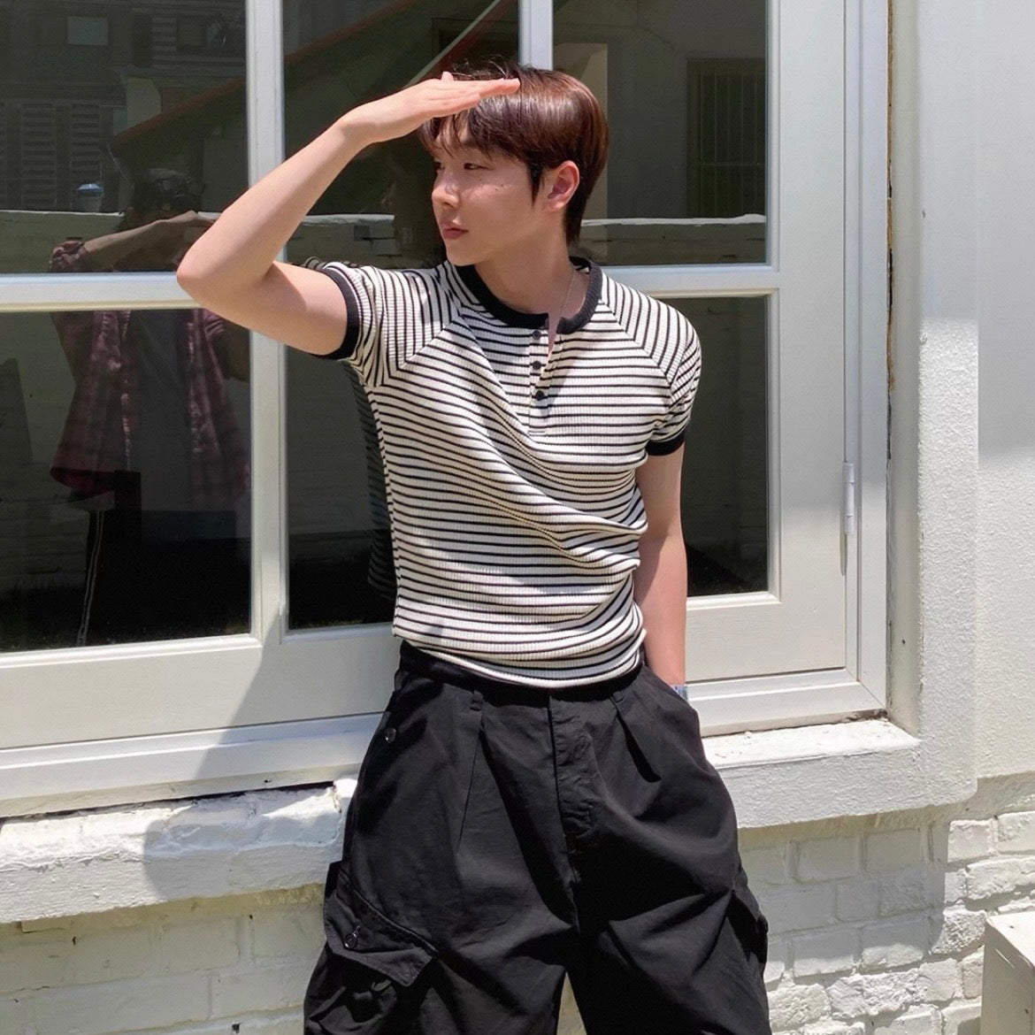 Retro Striped Henley T-Shirt