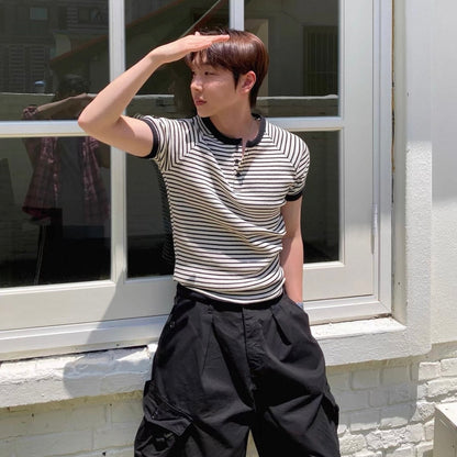 Retro Striped Henley T-Shirt
