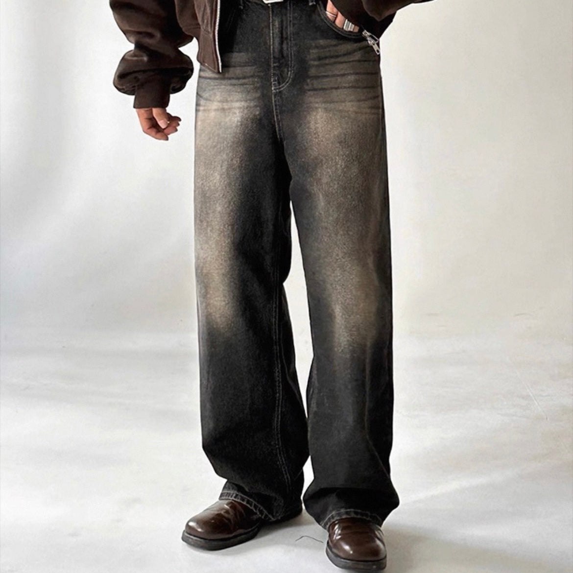 Retro Washed Wide-Leg Jeans