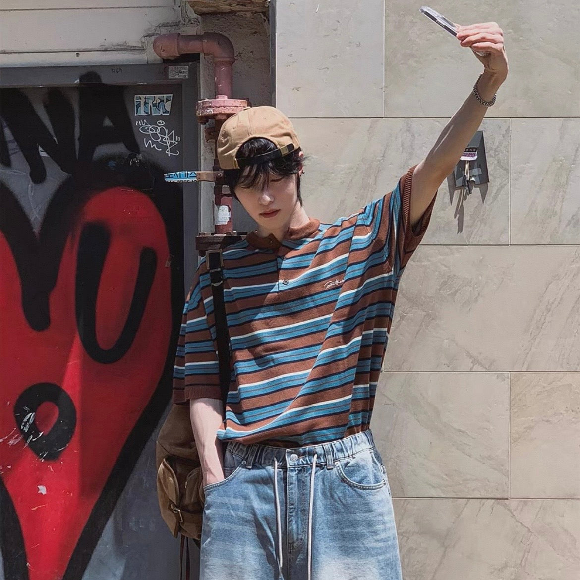 Retro Striped Henley T-Shirt