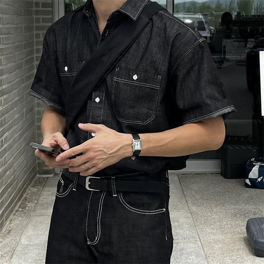 Korean Black Denim Shirts