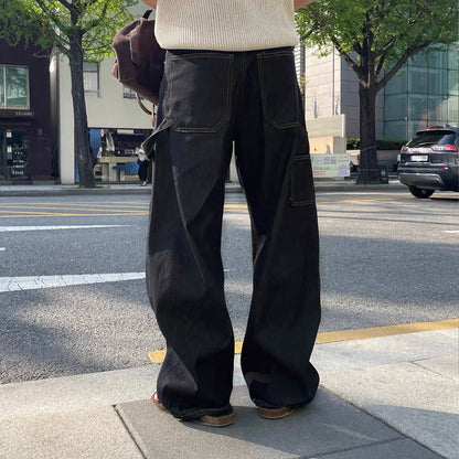 Contrast Stitch Wide Denim Pants