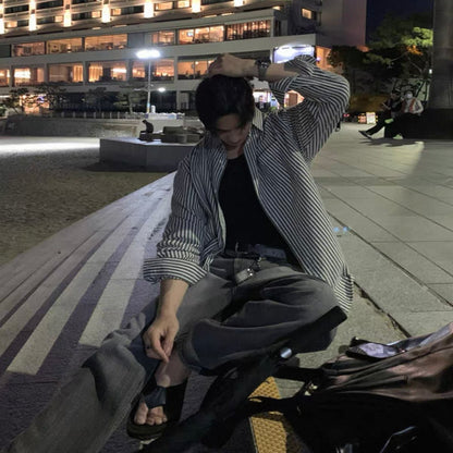 Oversized Striped Shirt Jacket