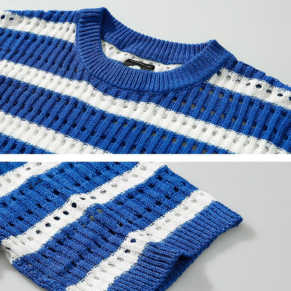 Blue striped short-sleeved knit