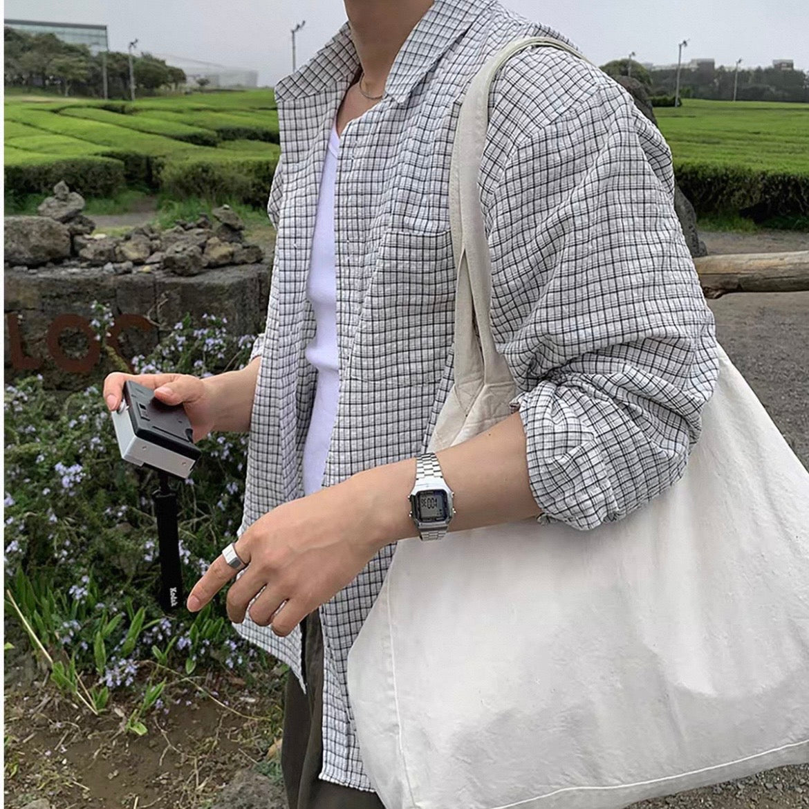 Plaid Long-Sleeve Shirt Jacket