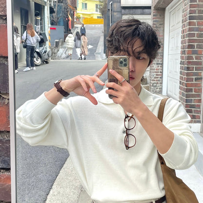 Lapel Casual White Knit