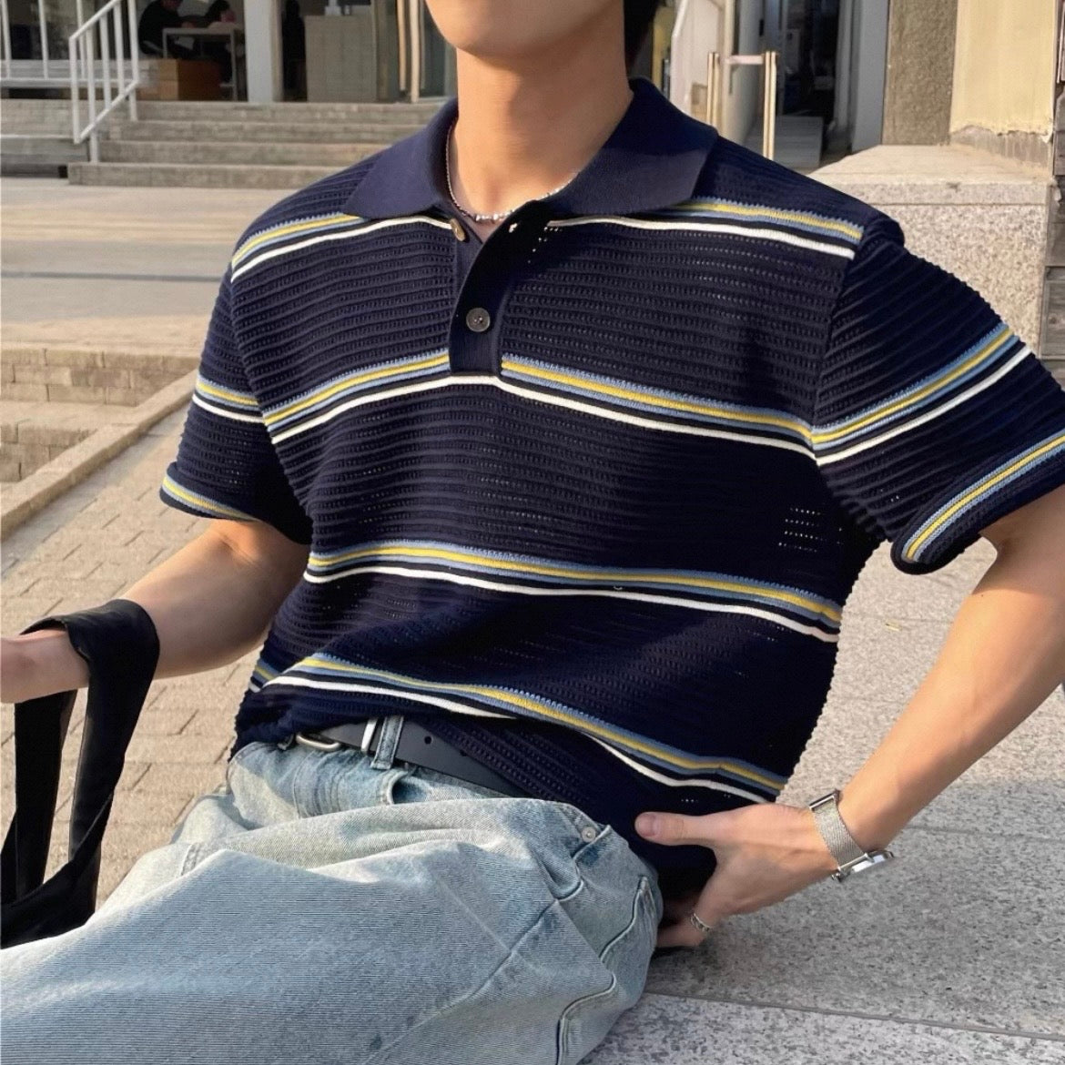 Loose-Fit Color-Block Polo Shirt