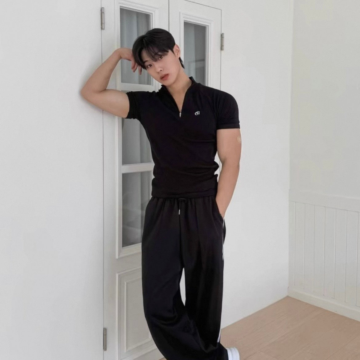 Textured Half-Zip Fitness T-Shirt