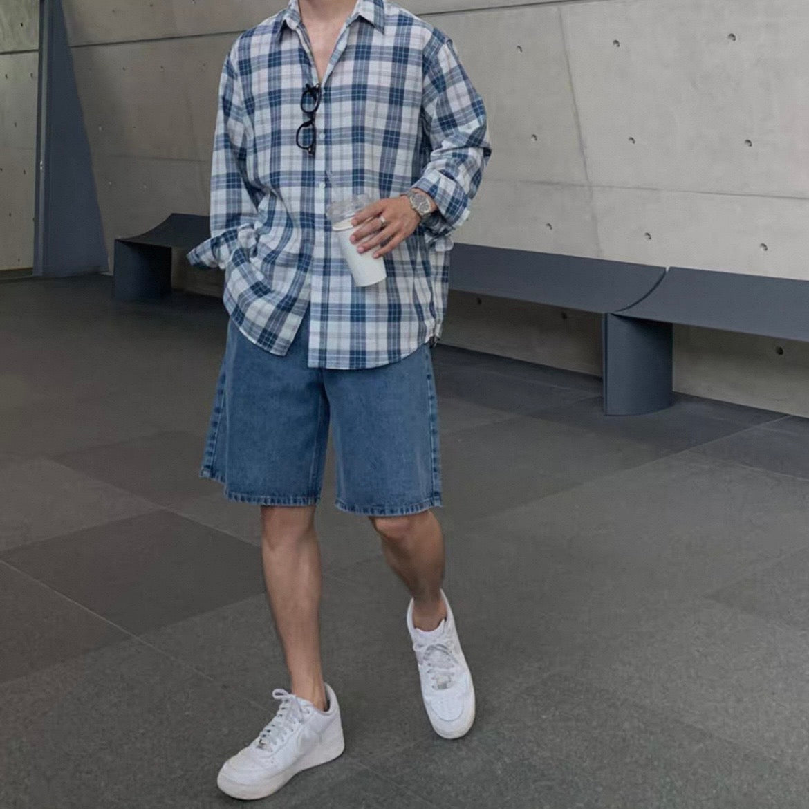 Casual Blue Plaid Shirt