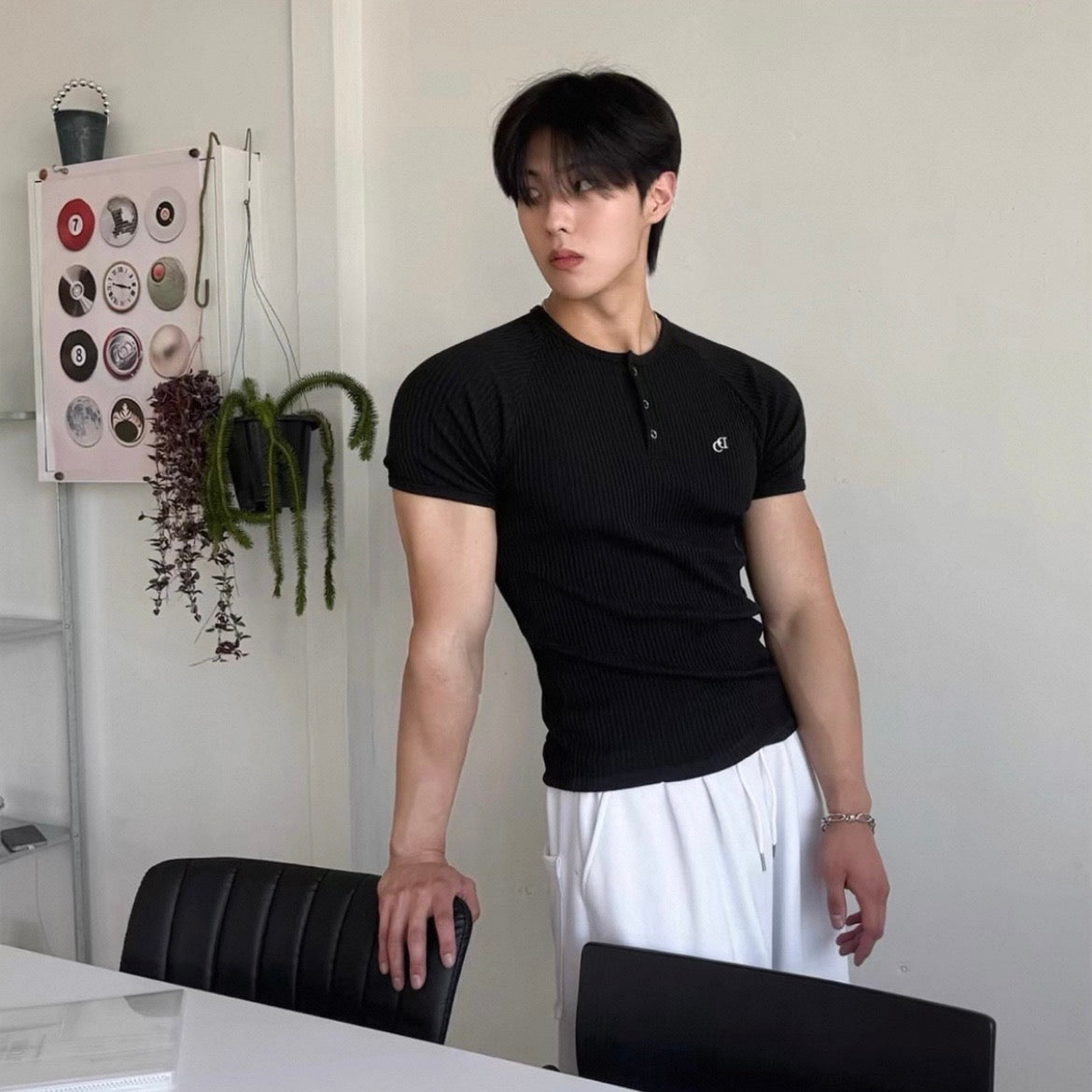 Textured Henley Short-Sleeve T-Shirt