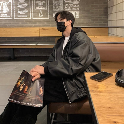 Trendy Hooded Leather Jacket