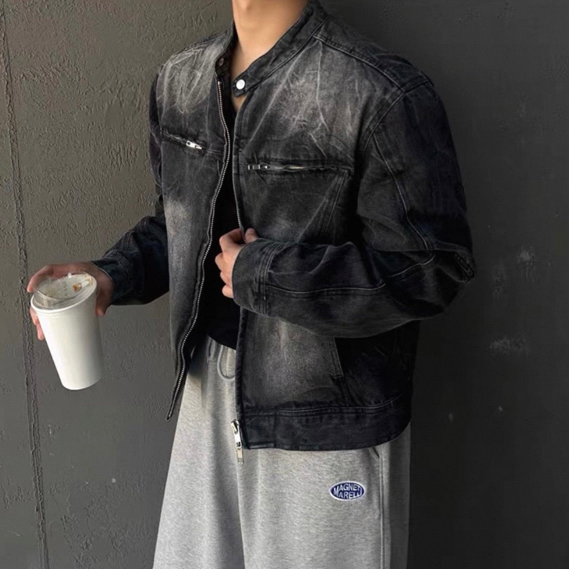 Vintage Wash Collarless Jacket