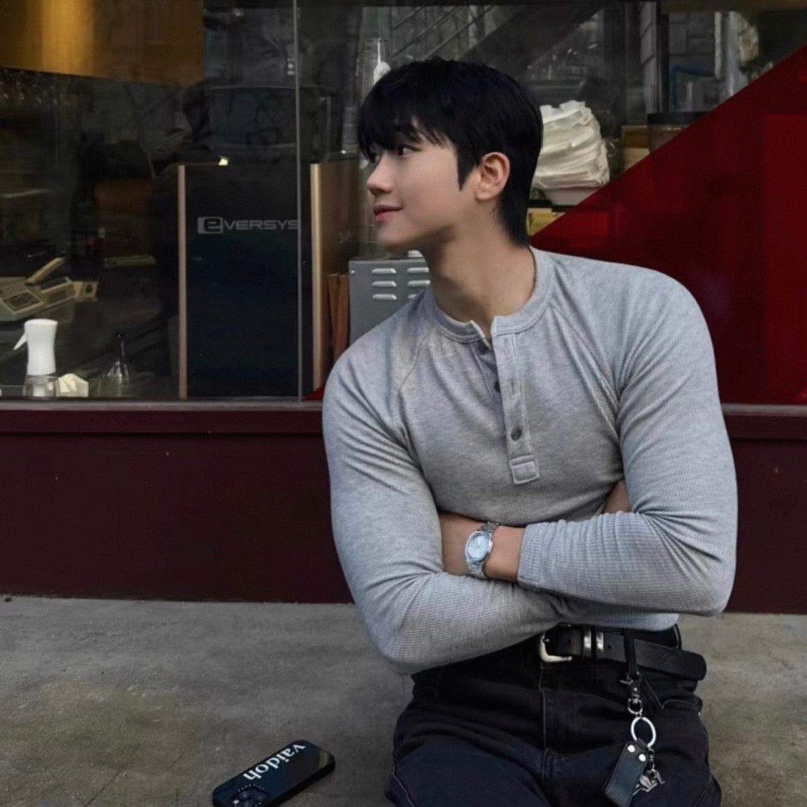 Muscle Fit Henley Neck Knit