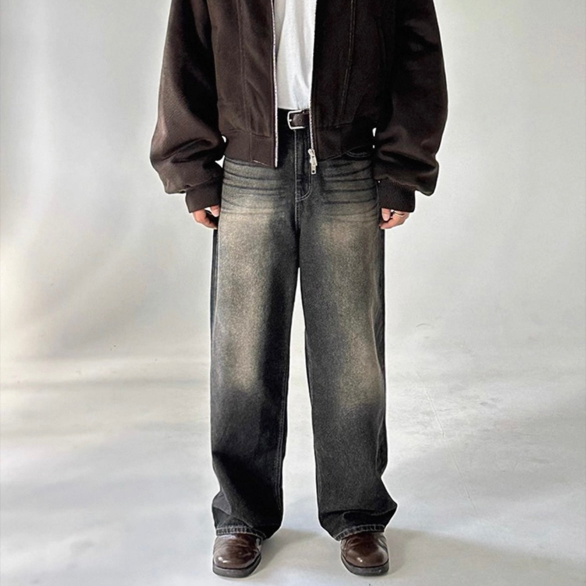 Retro Washed Wide-Leg Jeans