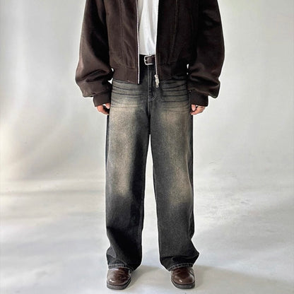 Retro Washed Wide-Leg Jeans