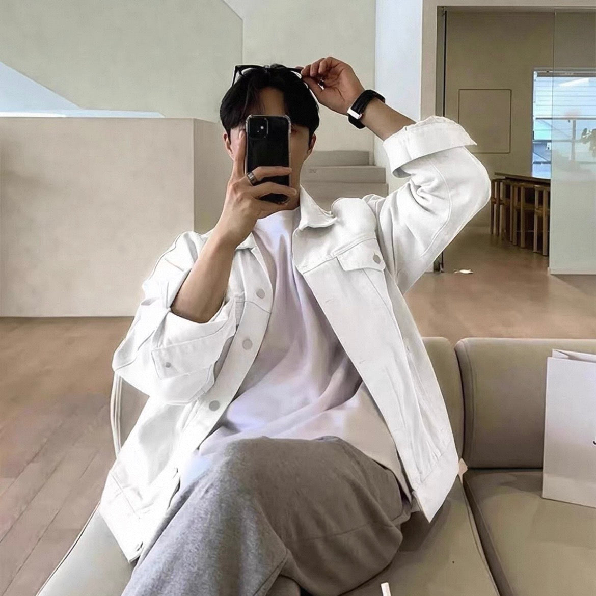 Casual White Denim Jacket