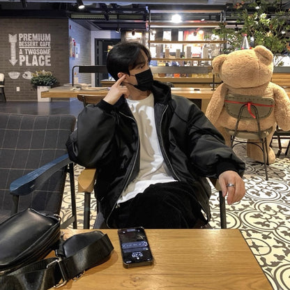 Trendy Hooded Leather Jacket