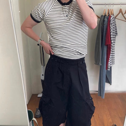 Retro Striped Henley T-Shirt