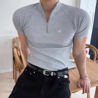 Textured Half-Zip Fitness T-Shirt