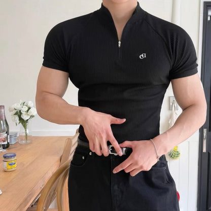 Textured Half-Zip Fitness T-Shirt