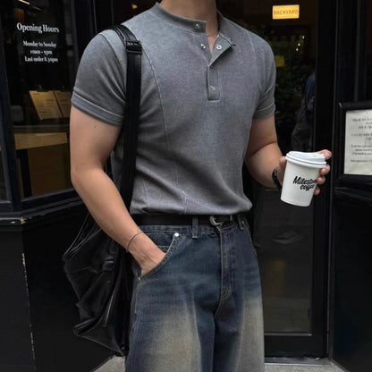 Slim Fit Half-Button T-Shirt