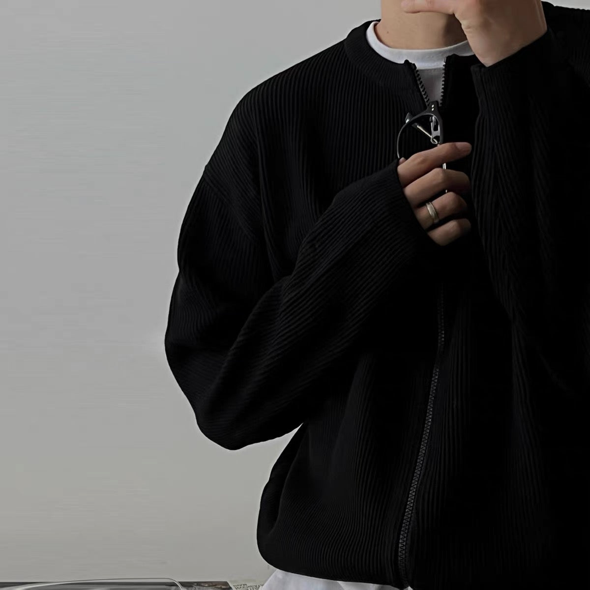 Ribbed Zip-Up Cardigan