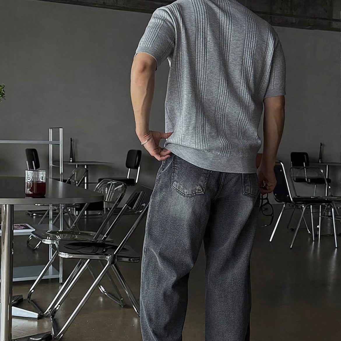 Casual Stripe Knit T-Shirt