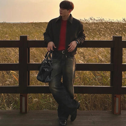 Retro Washed Wide-Leg Jeans