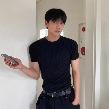 Textured Ribbed Slim-Fit T-Shirt