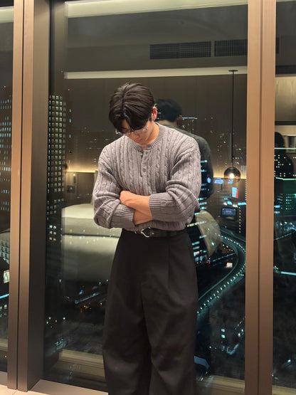 Henley Neck Knit Sweater