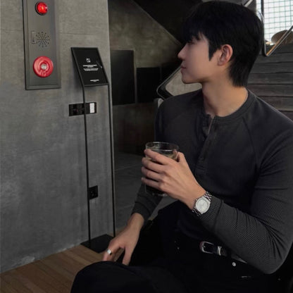 Muscle Fit Henley Neck Knit