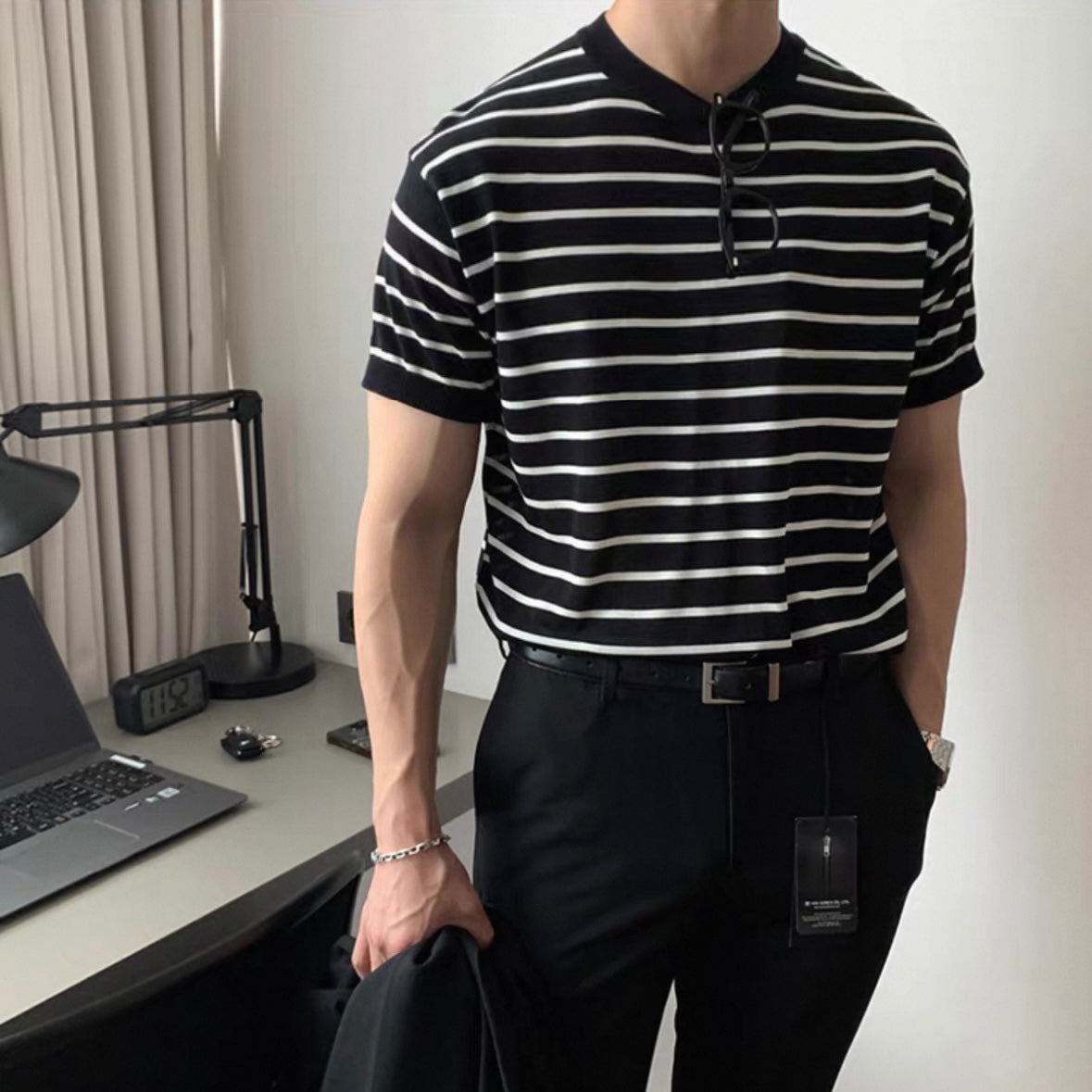 Loose Fit Black Striped Tee