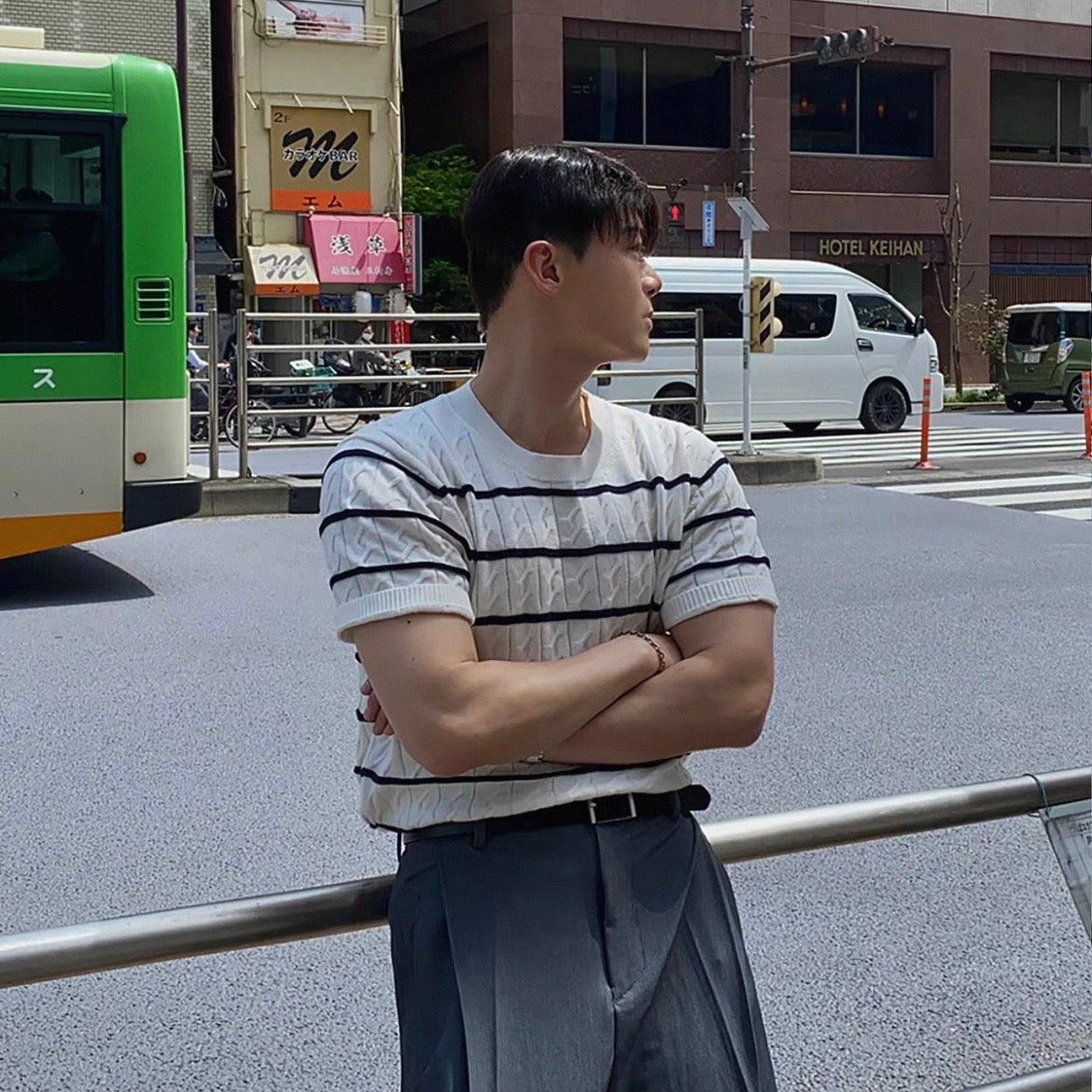 Casual Striped Knit T-shirt