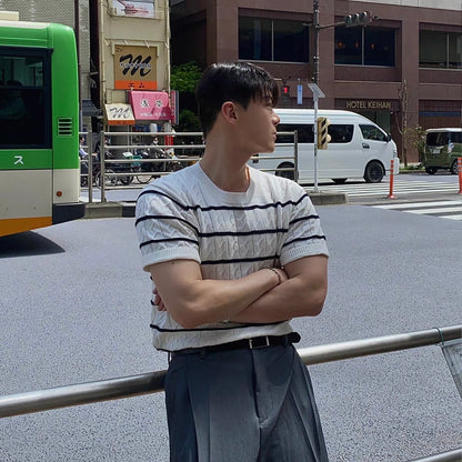 Casual Striped Knit T-shirt