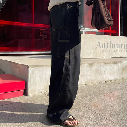 Contrast Stitch Wide Denim Pants