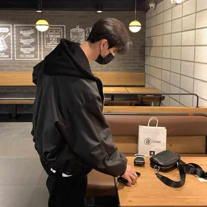 Trendy Hooded Leather Jacket