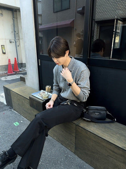 Lapel Twist Pattern Knit Sweater