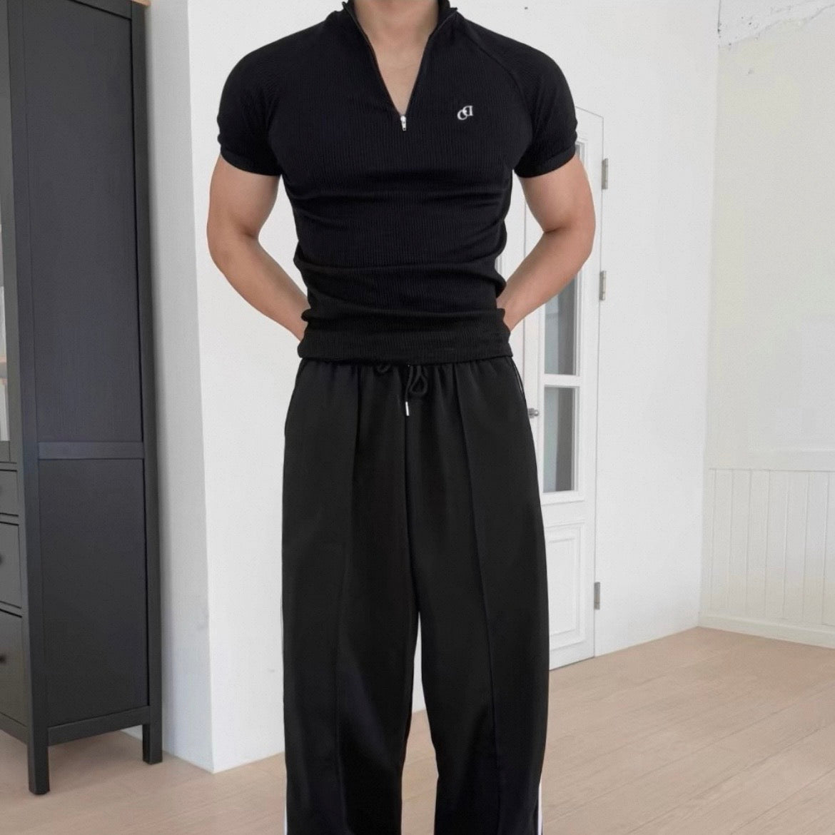 Textured Half-Zip Fitness T-Shirt
