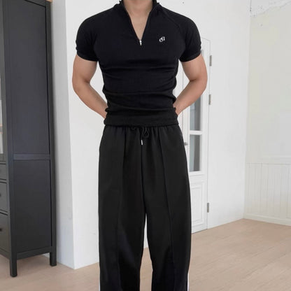 Textured Half-Zip Fitness T-Shirt