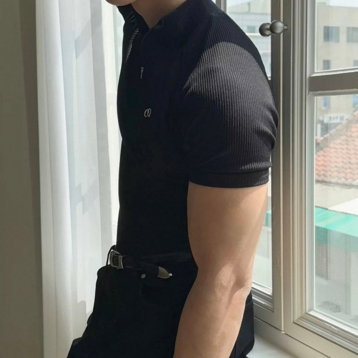 Textured Half-Zip Fitness T-Shirt
