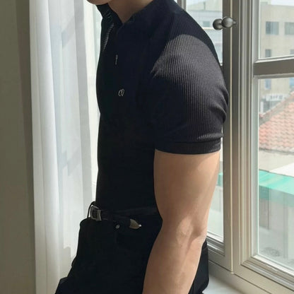 Textured Half-Zip Fitness T-Shirt
